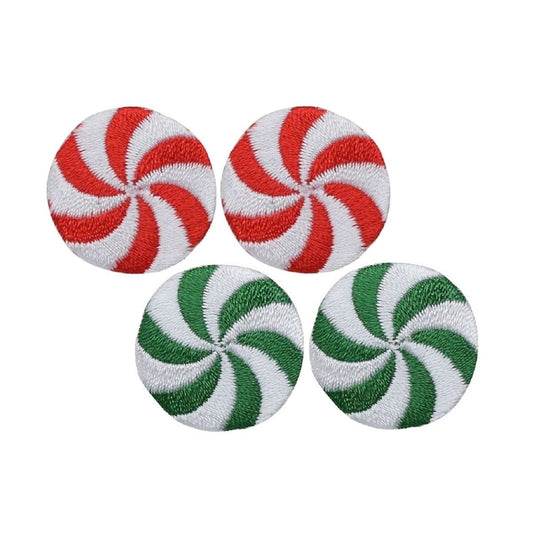 4-Pack Peppermint Candy Applique Patch Set - Mini Embroidered Christmas Badges (Iron On) on white background