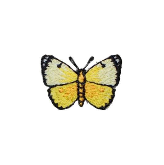 Yellow Butterfly Applique Patch - Mini Embroidered Insect Badge 1-1/8" (Iron On) on white background