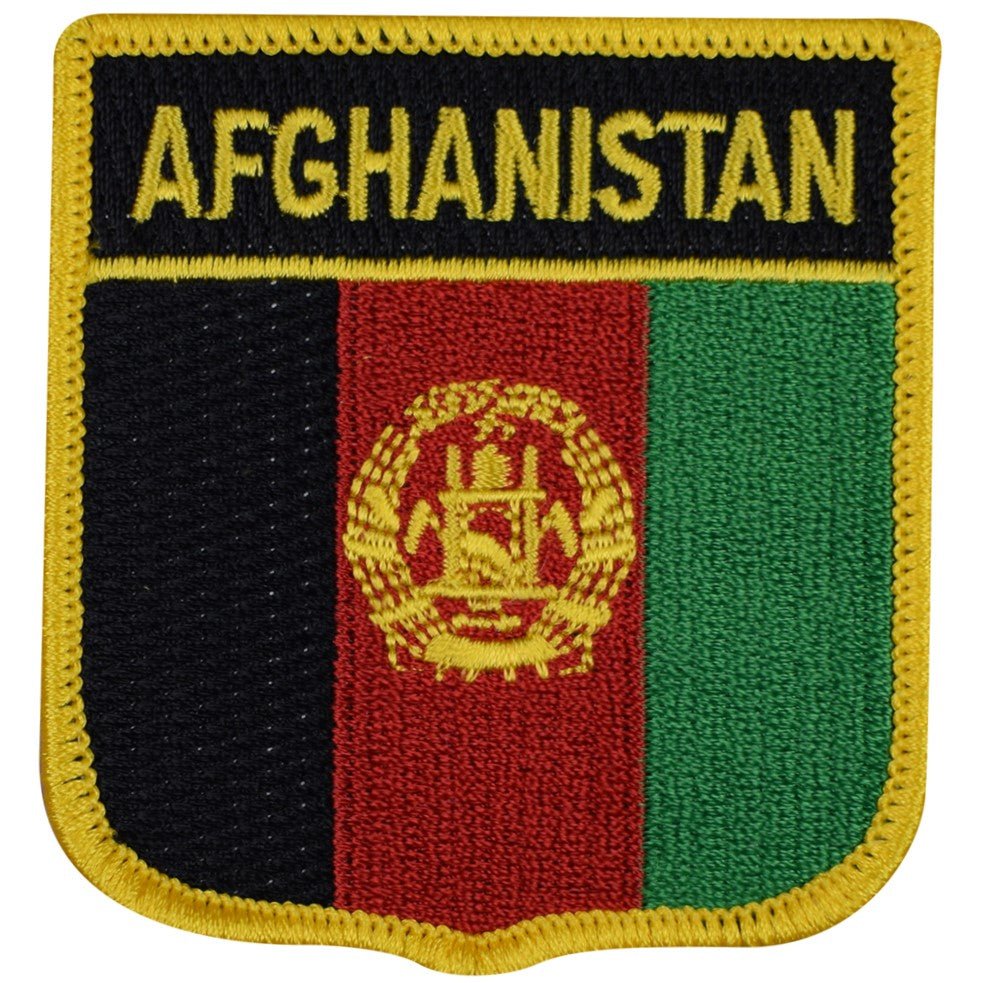 Afghanistan Patch - Embroidered Flag Shield Badge 2.75" (Iron On) on white background