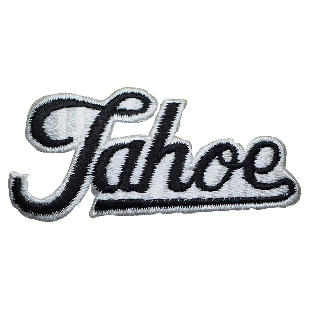 Embroidered patch with 'Tahoe' text on a white background