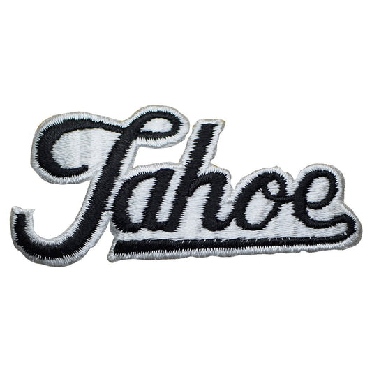 Embroidered patch with 'Tahoe' text on a white background