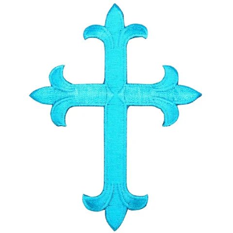 Large Cross Applique Patch - Cyan Blue Aqua Christian Jesus 4" (Iron on)