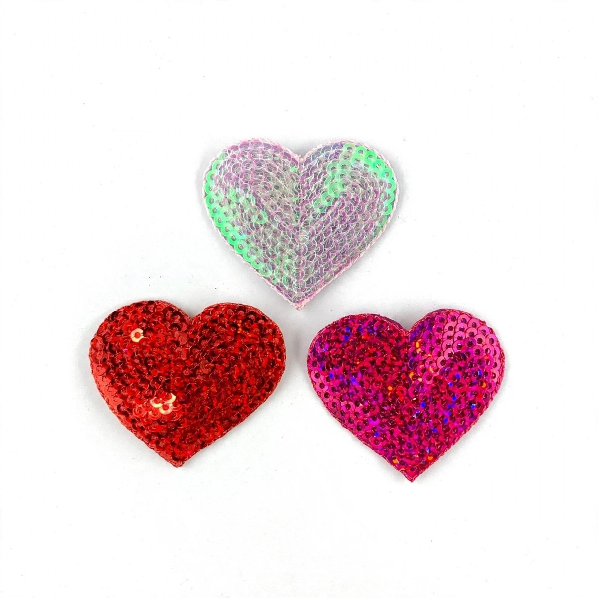 Sequin Heart Embroidered Patch - 3-Pack, Red, Hot Pink and Light Pink