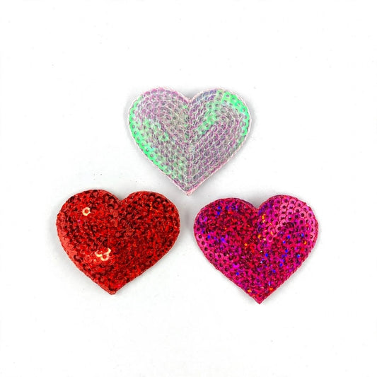 Sequin Heart Embroidered Patch - 3-Pack, Red, Hot Pink and Light Pink