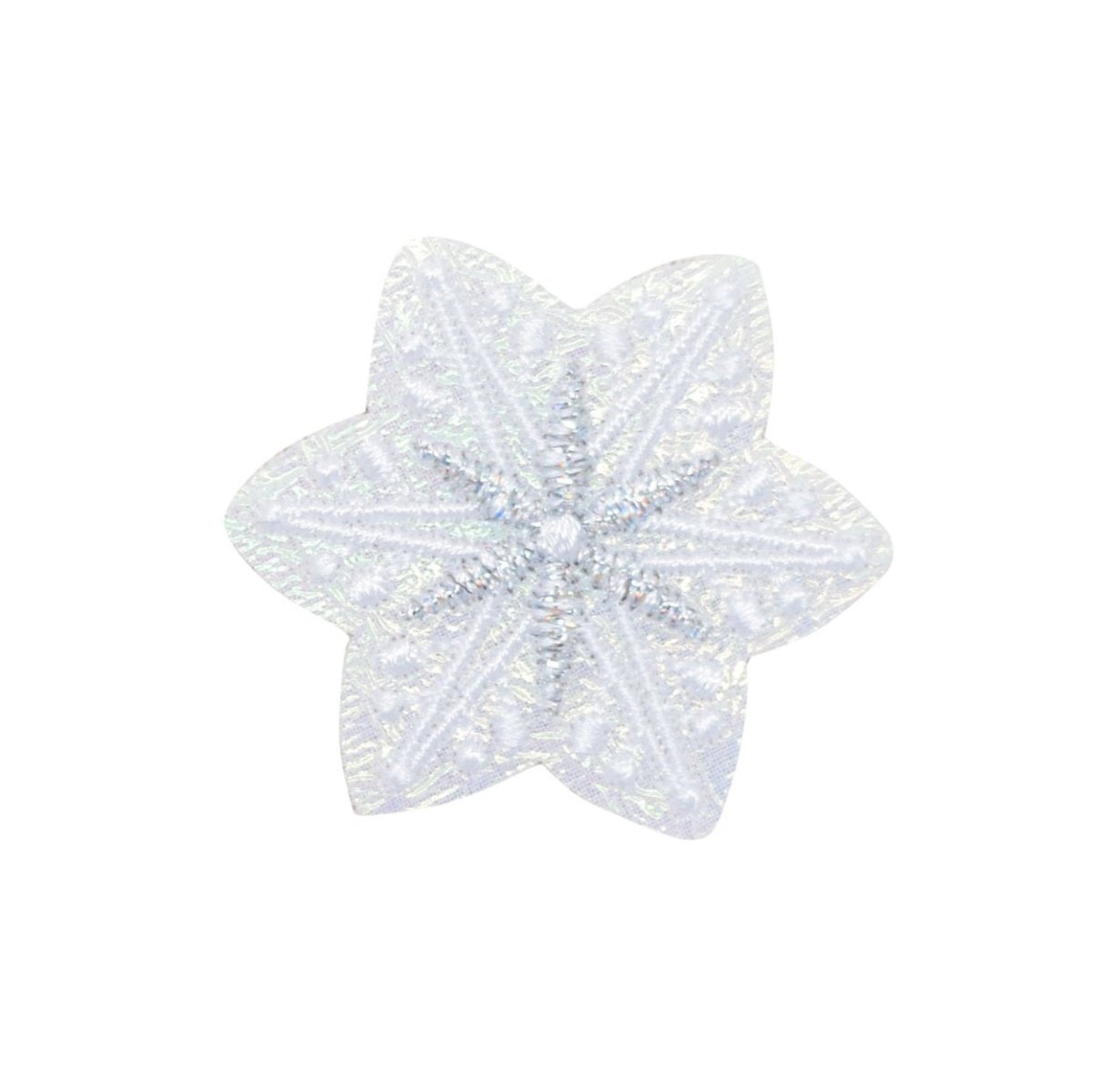 Star-shaped snow patch with a shimmery texture on a white background