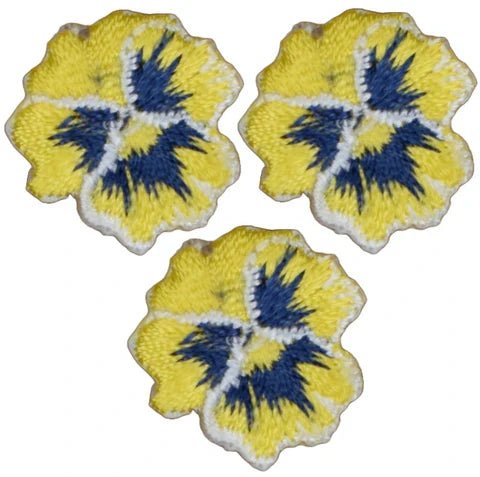 Mini Yellow Pansy Applique Patch - Flower Bloom Gardening Badge .75" (3-Pack)