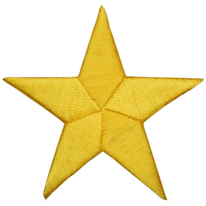 yellow star embroidered iron on patch, 2.25", front view