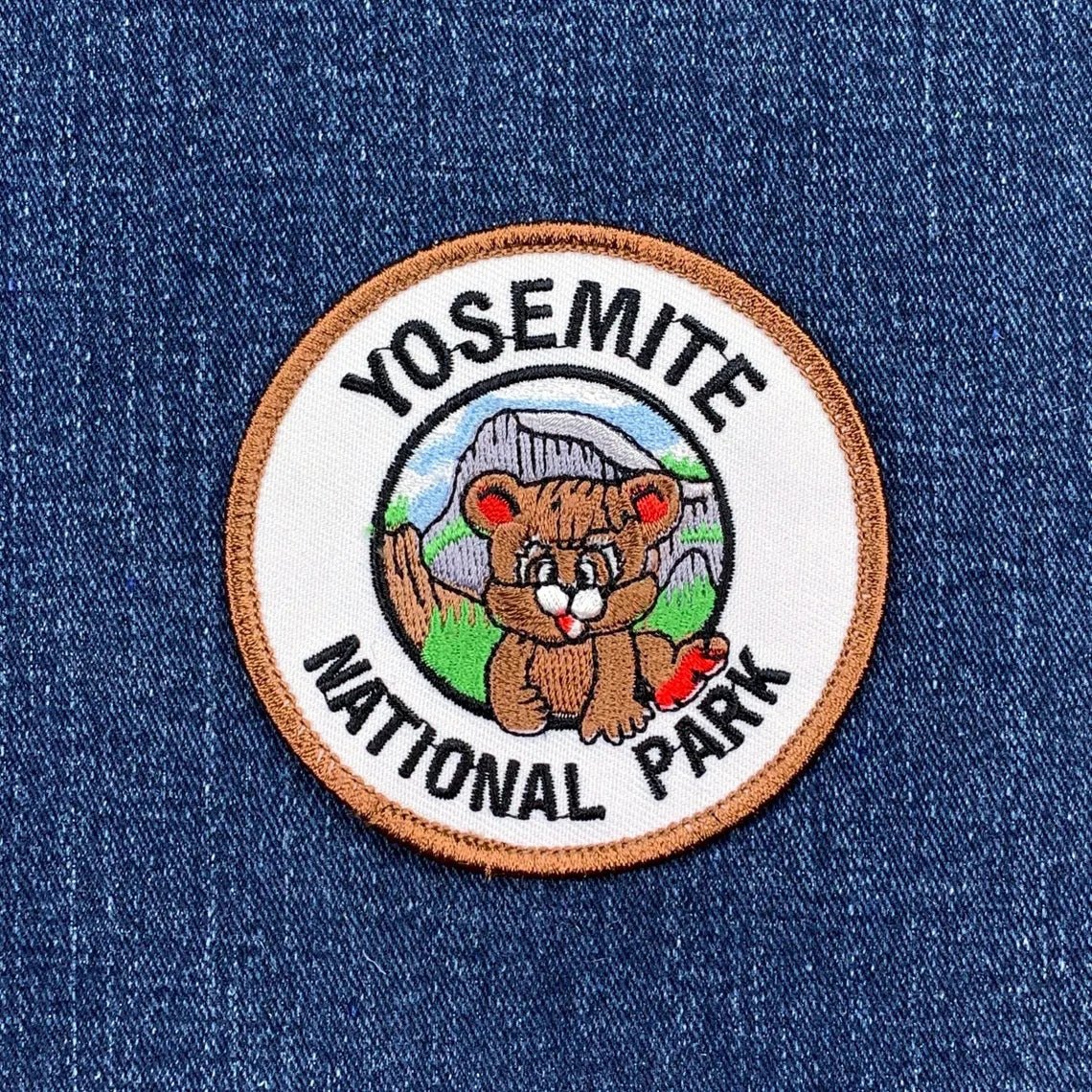 Yosemite National Park patch with a bear design on a denim background