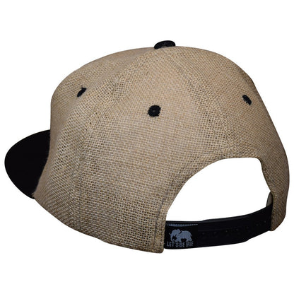 Jute Elephant Snapback Hat - Black Bill & Natural Fibers Jute Cap by LET'S BE IRIE