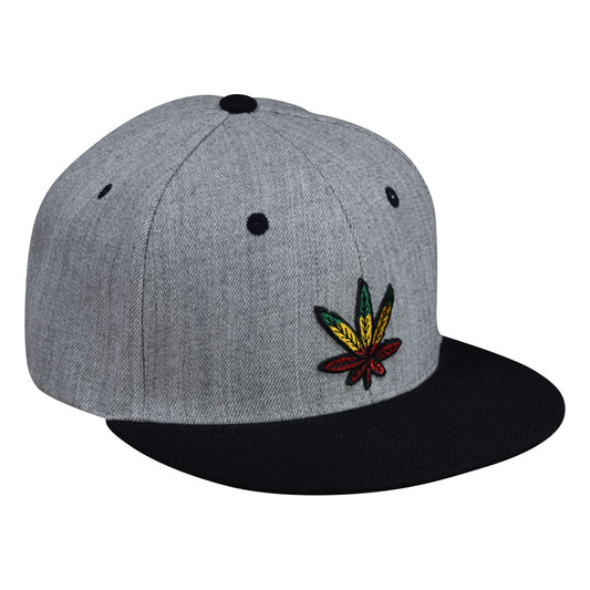 Cannabis Leaf Snapback Hat by LET'S BE IRIE - Rasta, Reggae, Marijuana, Heather Gray and Black - Let's Be Irie™