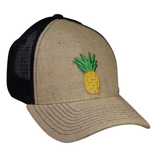 Pineapple Trucker Hat by LET'S BE IRIE - Jute and Black Snapback - Let's Be Irie™