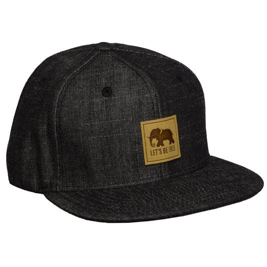 Elephant "Let's Be Irie" Logo Snapback Hat - Washed Black Denim Cap