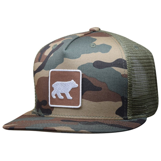 Bear Snapback Hat - Camo Trucker Cap Camouflage Wildlife Viewing Recreation Sign