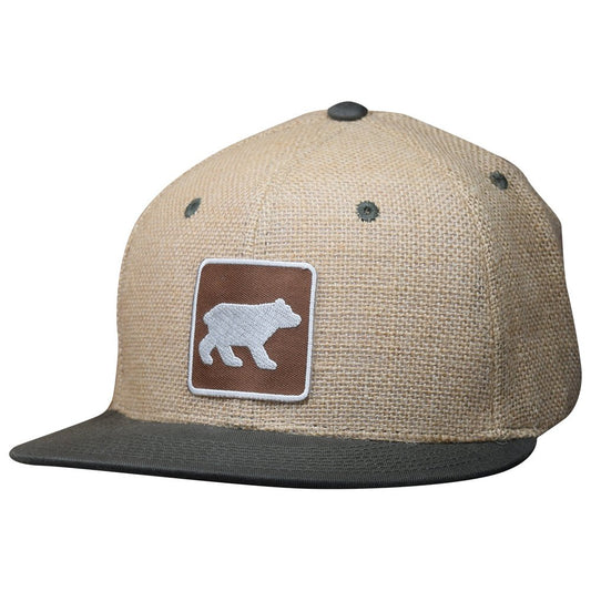 Bear Snapback Hat - Jute Cap, Olive Bill, Wildlife Viewing Recreation Sign