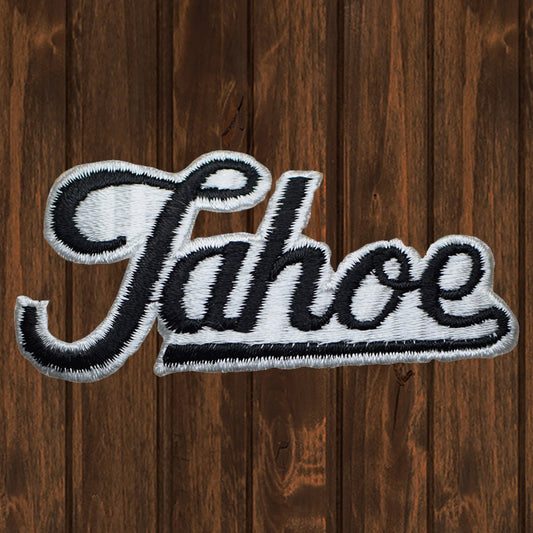 embroidered iron on sew on black tahoe script
