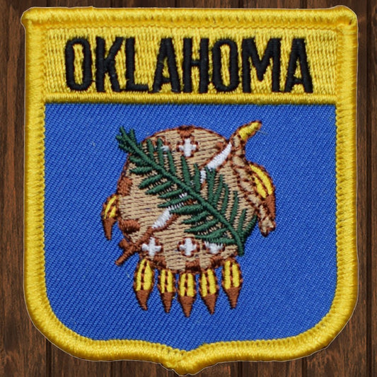embroidered iron on sew on oklahoma shield