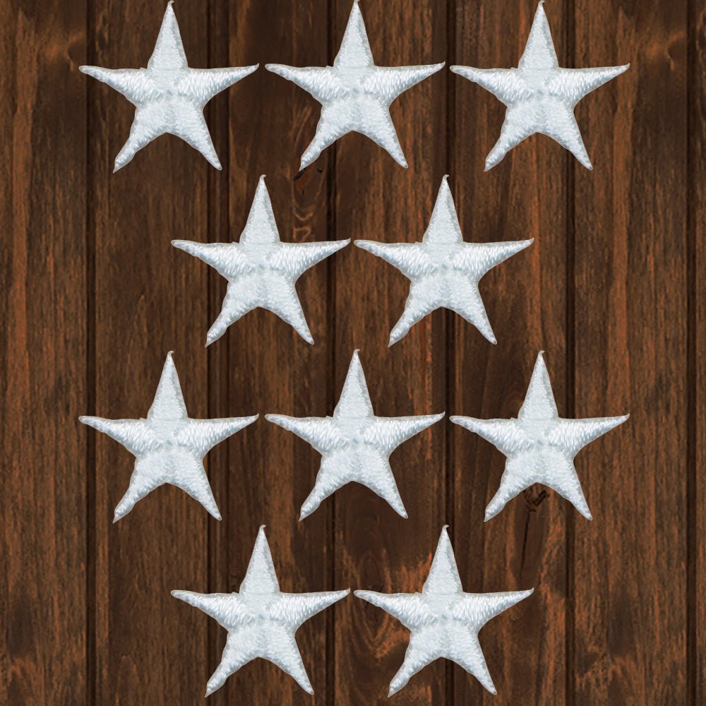 embroidered iron on sew on patch 10 pack white stars