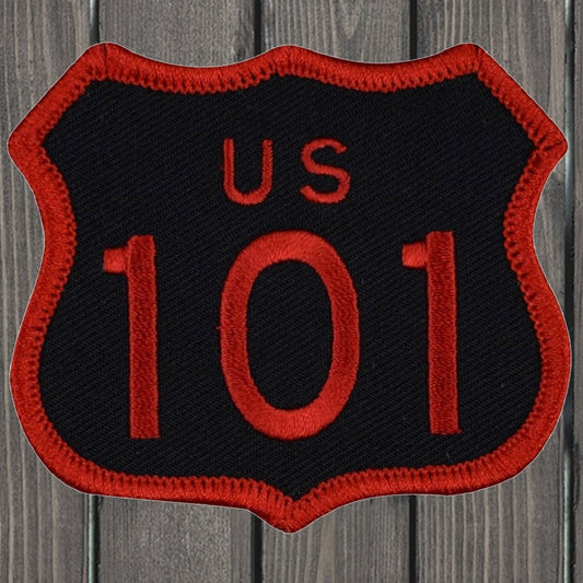 embroidered iron on sew on patch 101 red on black large