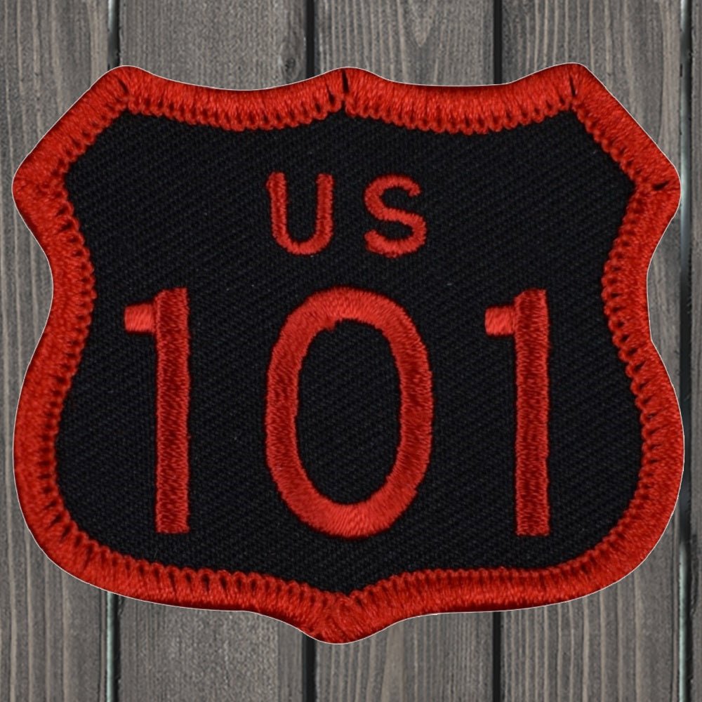 embroidered iron on sew on patch 101 red on black small