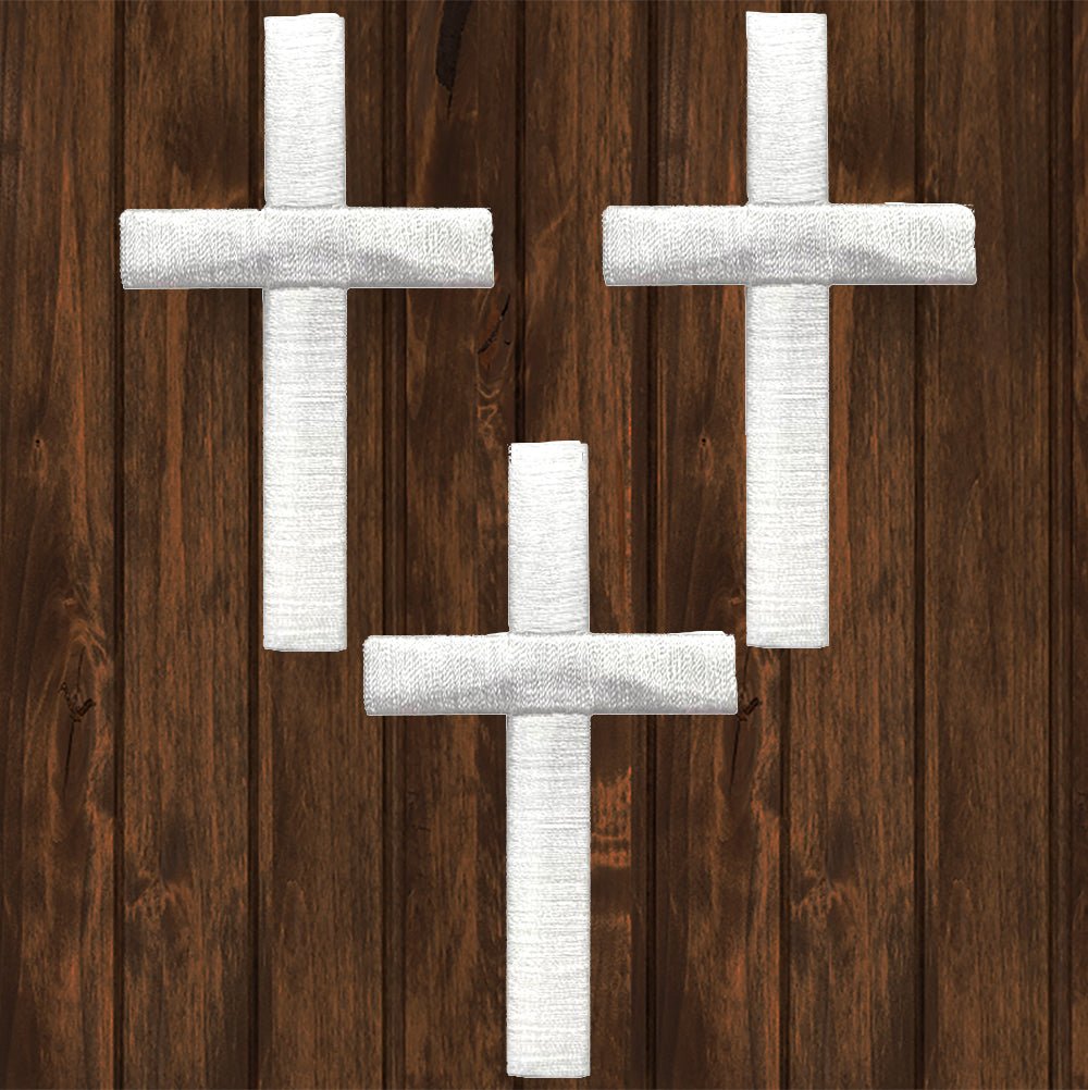 embroidered iron on sew on patch 3 inch white cross 3 pack
