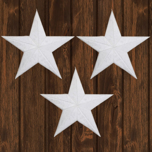 embroidered iron on sew on patch 3 inch white star 3 pack