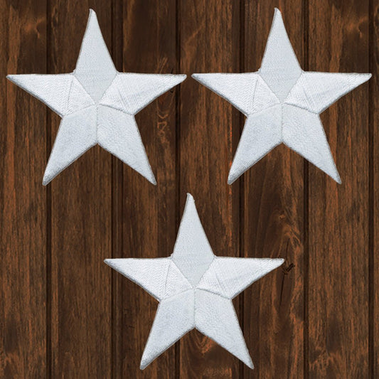 embroidered iron on sew on patch 3 pack stars white 2.25"