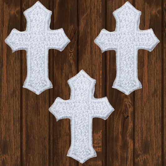 embroidered iron on sew on patch 3 pack white crosses