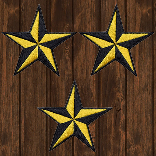 Nautical embroidered iron on sew on patch 3d stars 1.5 inch yellow black badge