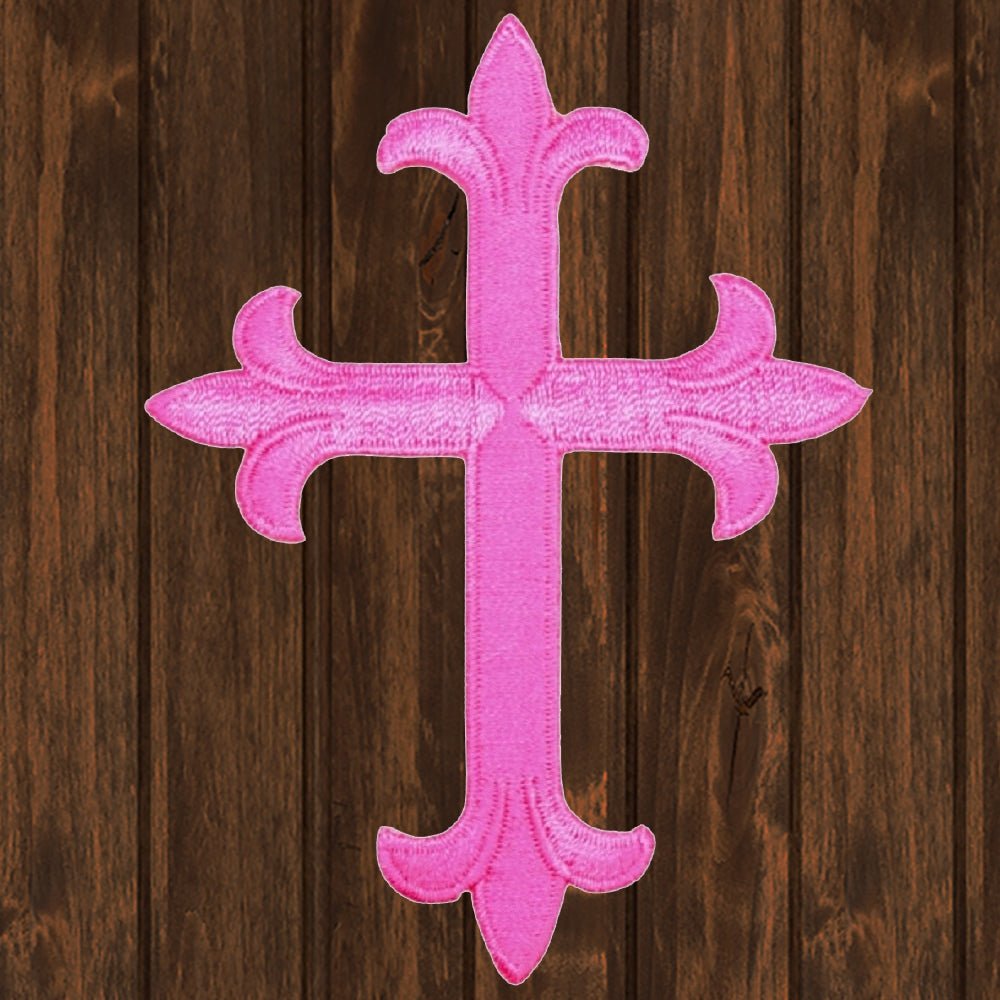 embroidered iron on sew on patch 4 inch cross hot pink fuchsia