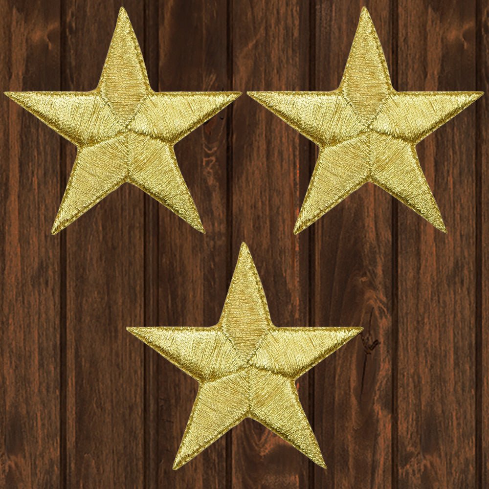 embroidered iron on sew on patch 5 pack stars gold 2.25"