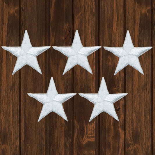 embroidered iron on sew on patch 5 pack white stars 7/8"