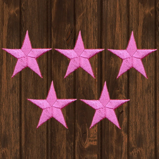 embroidered iron on sew on patch 5 pink stars 1.5"