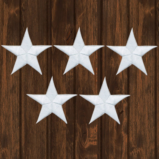 embroidered iron on sew on patch set of 5 white stars