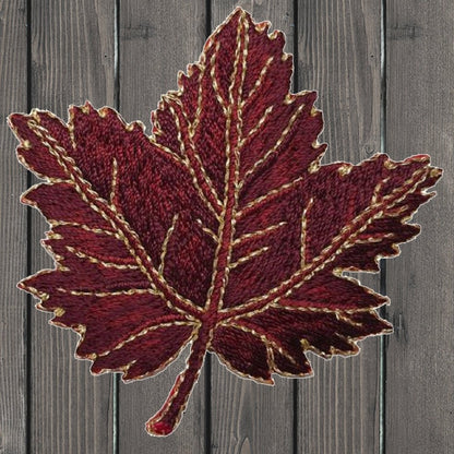 embroidered iron on sew on patch Fall Maple Burgundy Leaf 3