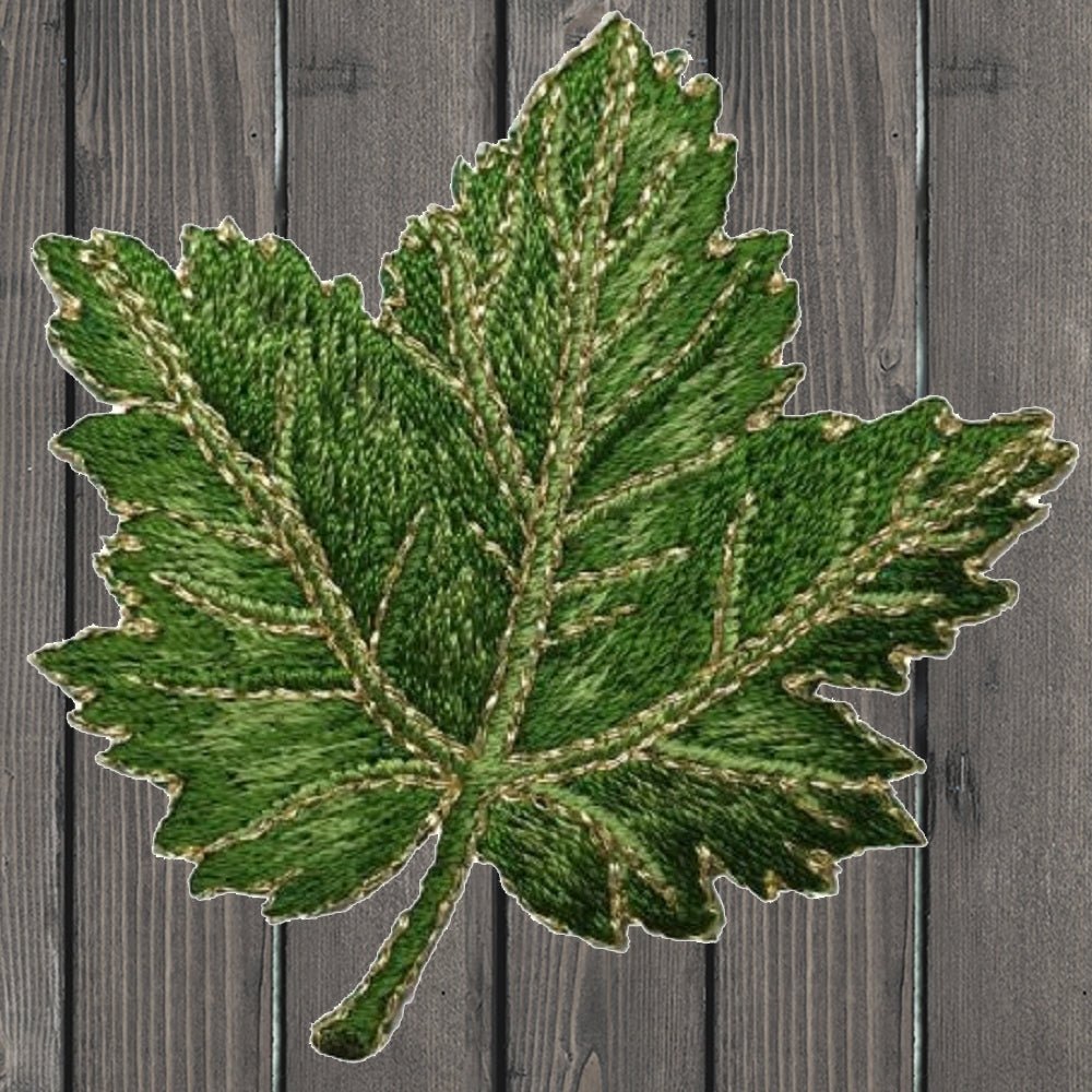 embroidered iron on sew on patch Fall Maple Green Leaf 2
