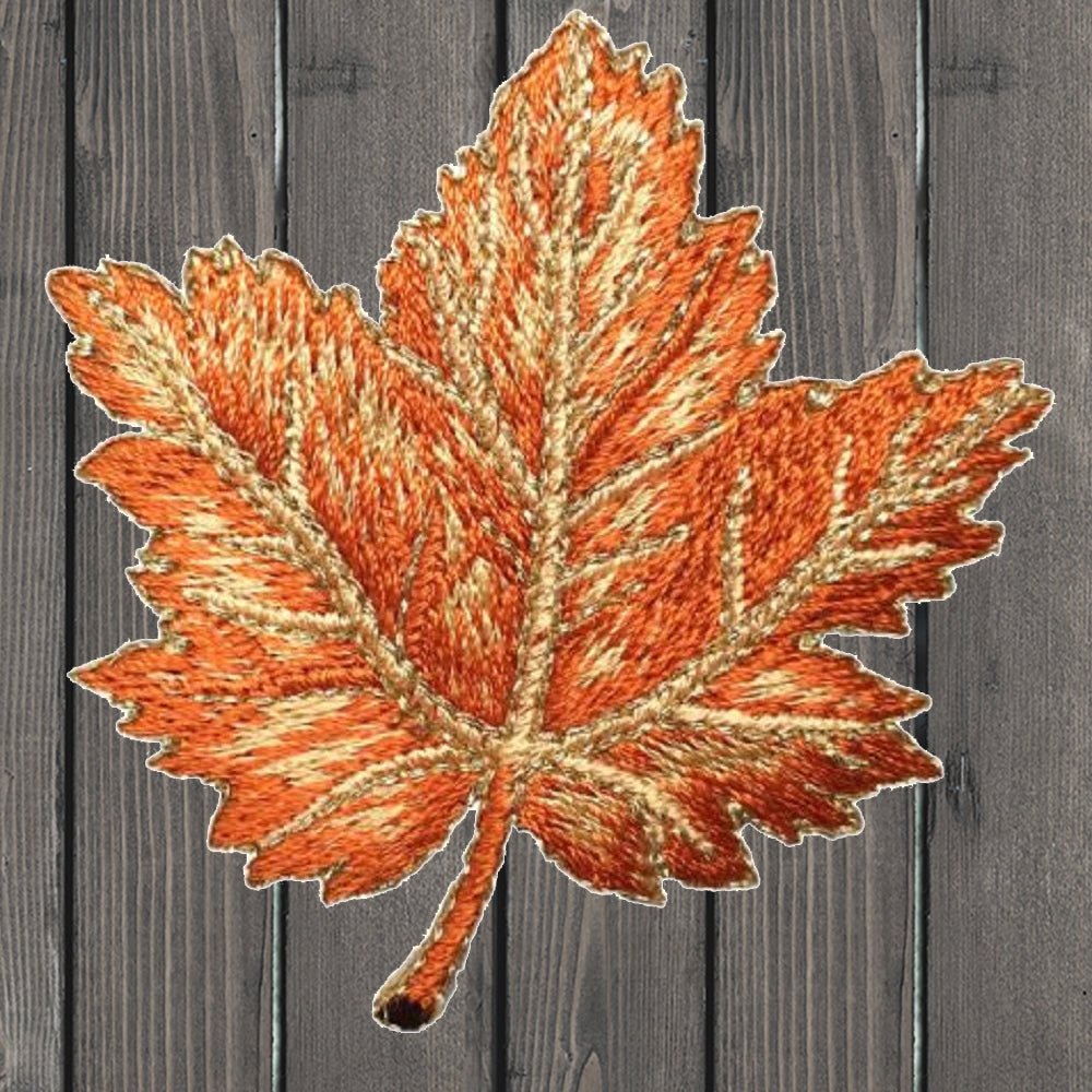 embroidered iron on sew on patch Fall Maple Orange Leaf 2