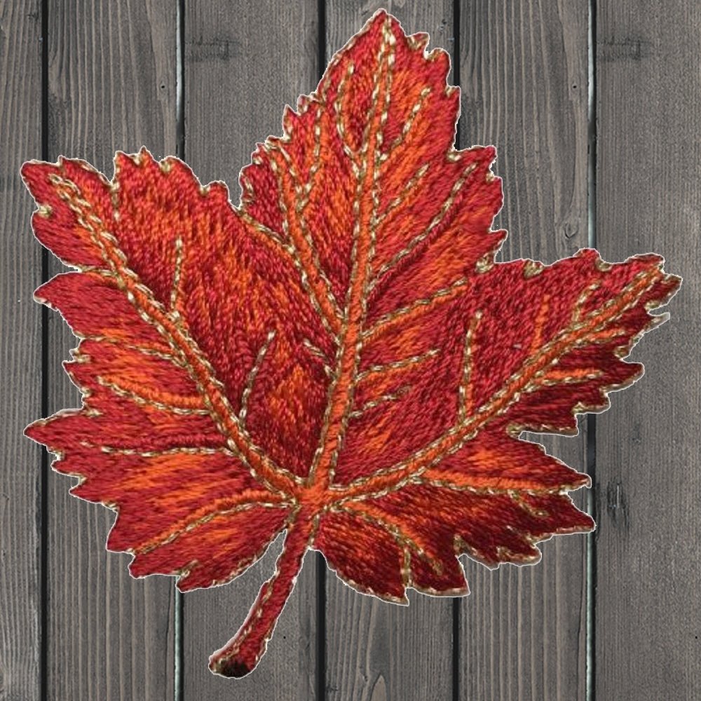 embroidered iron on sew on patch Fall Maple Red Leaf 3