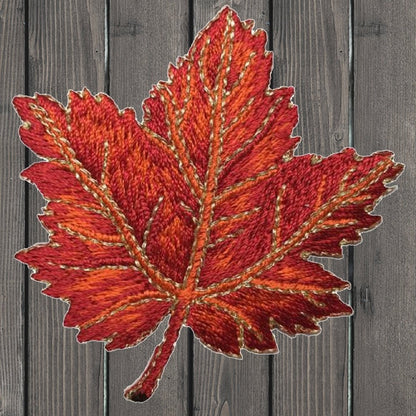 embroidered iron on sew on patch Fall Maple Red Leaf 3