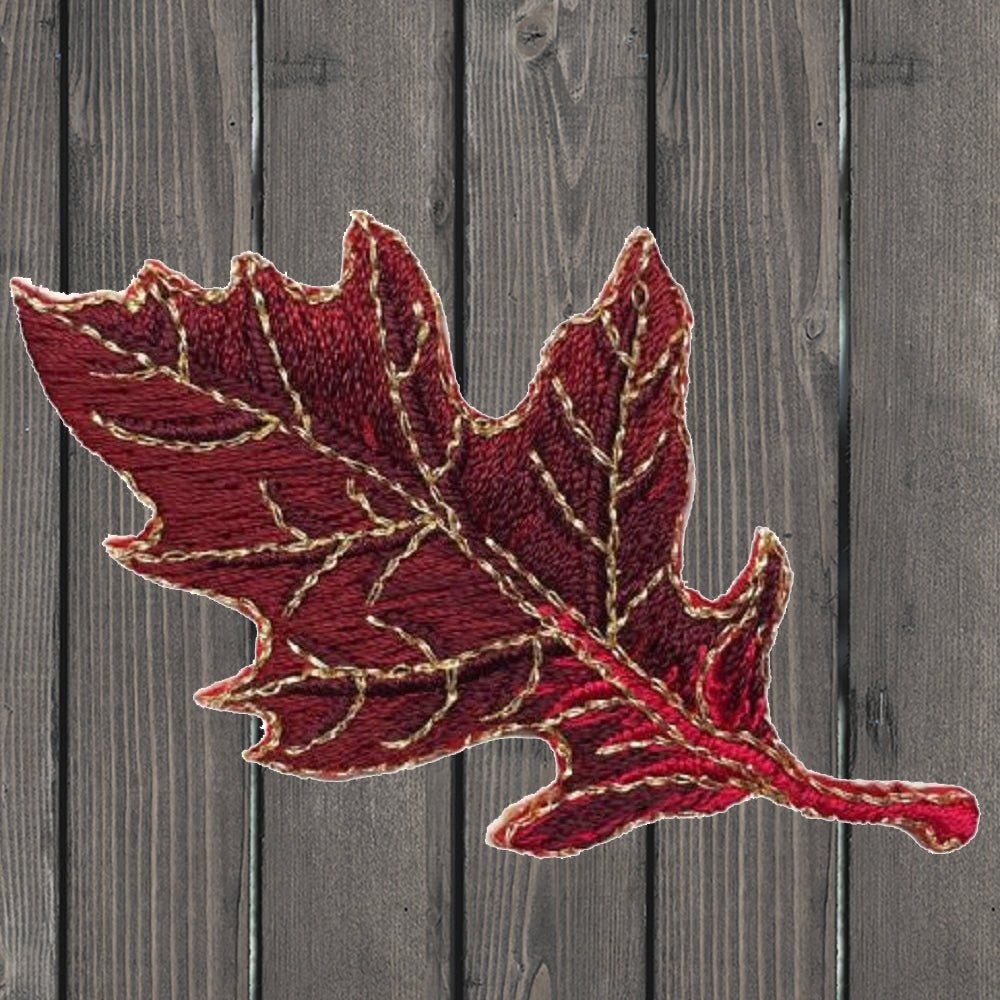 embroidered iron on sew on patch Fall Maple Thin Red Orange Leaf 2