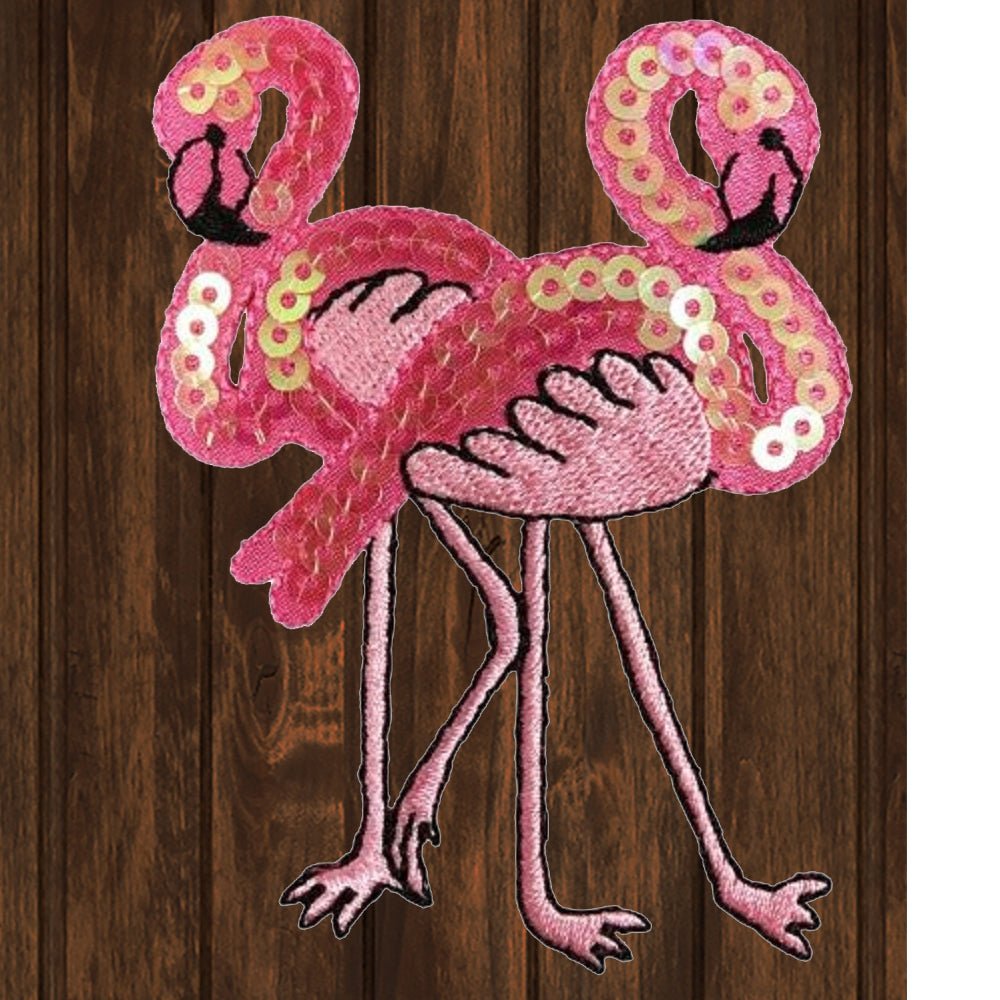 embroidered iron on sew on patch Flamingos Pair Sequins web