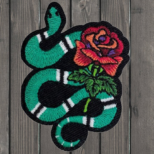 embroidered iron on sew on patch Green Striped Snake Rose