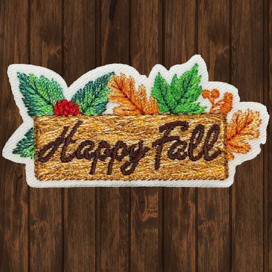 embroidered iron on sew on patch Happy Fall Wooden Signage