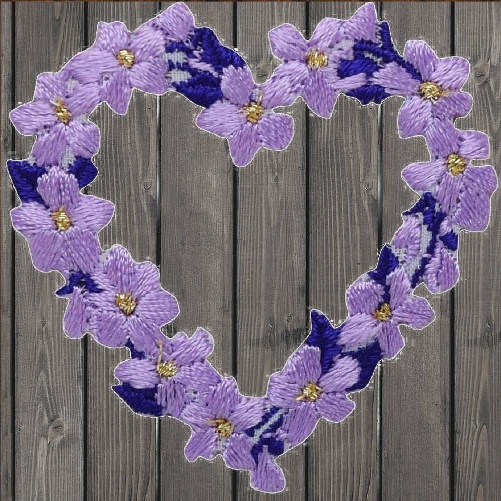 embroidered iron on sew on patch Heart flower purple small