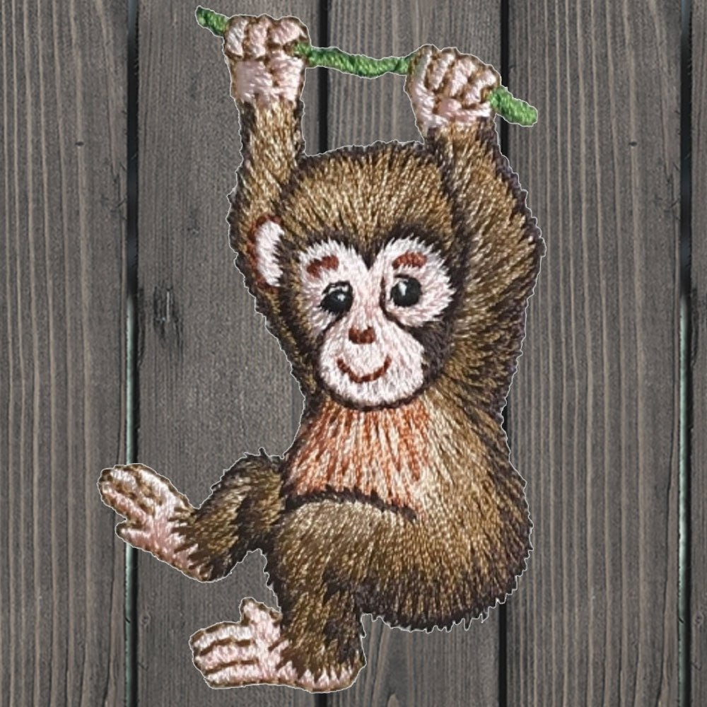 embroidered iron on sew on patch Monkey hanging from branch