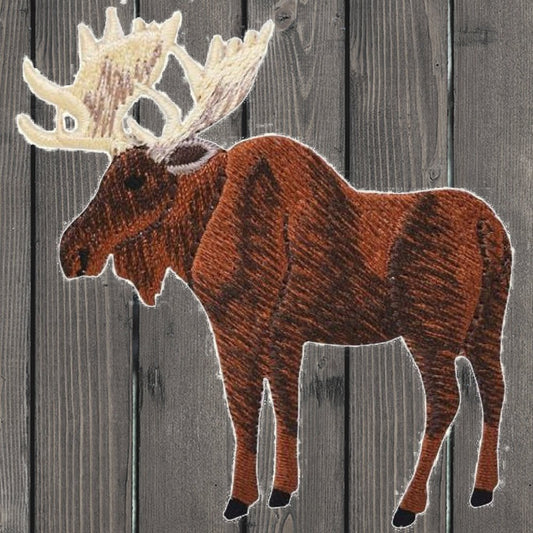 embroidered iron on sew on patch Moose Full Body Standing left