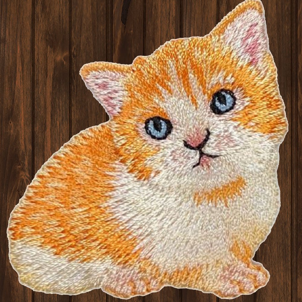 embroidered iron on sew on patch Orange White Cat Looking