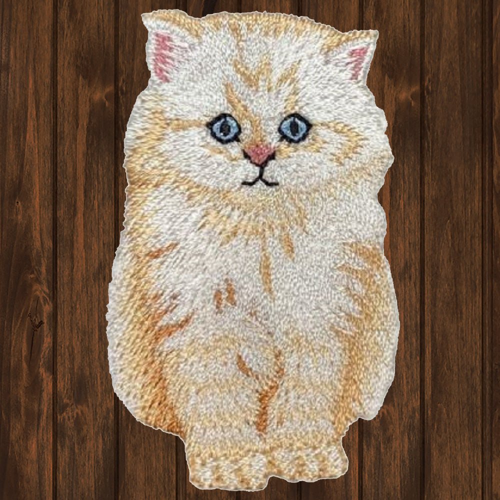 embroidered iron on sew on patch Orange White Cat Portrait