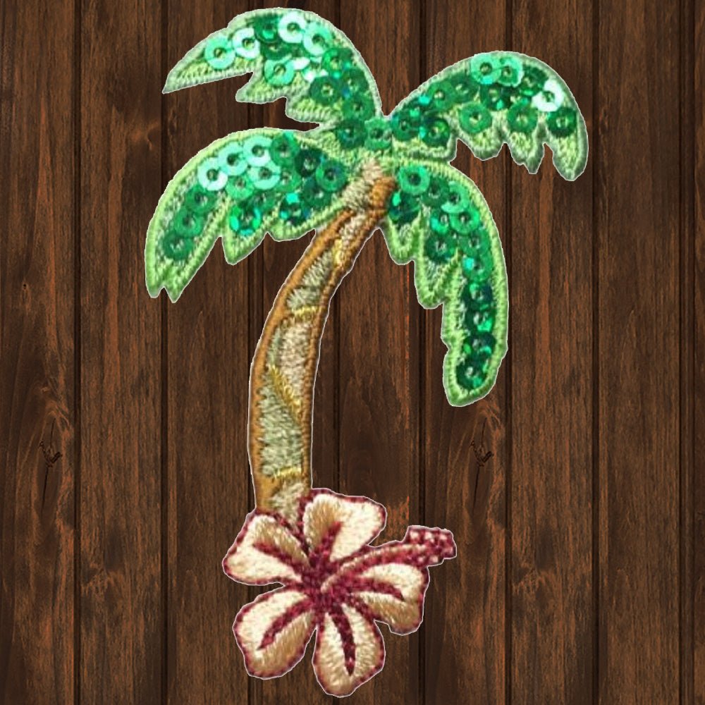 embroidered iron on sew on patch Palm Tree Sequins RL Flower