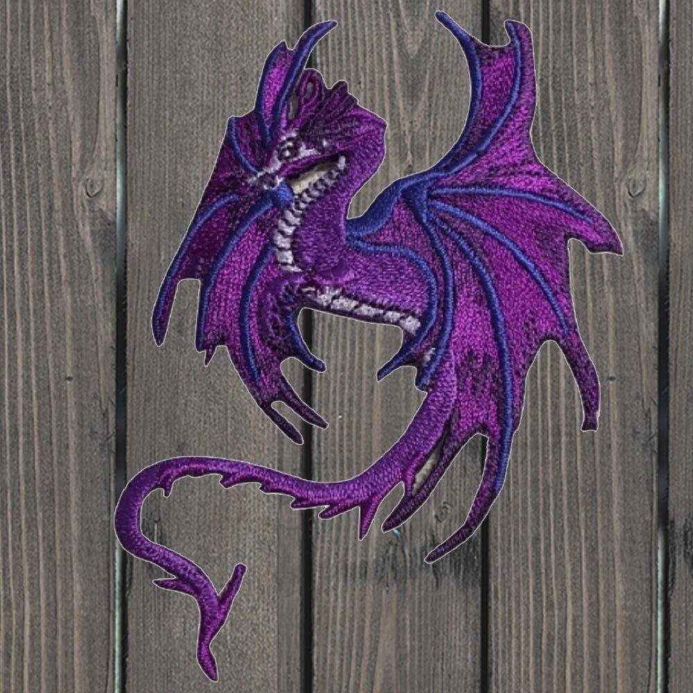 embroidered iron on sew on patch Purple Dragon left 3