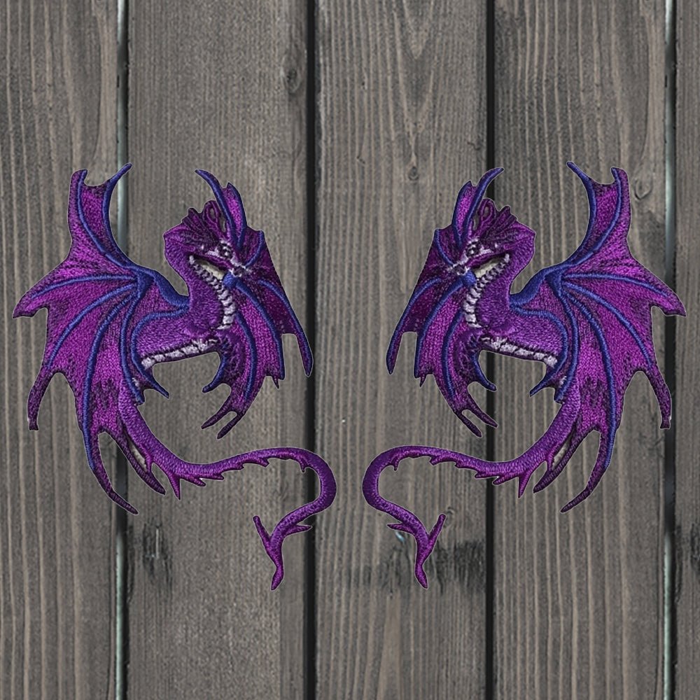 embroidered iron on sew on patch Purple Dragon right left